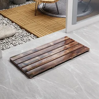 Rutschfeste Duschmatte aus Holz,Langlebige Wasserdichte Bambus Badematte aus Karbonisiertem,Rechteckige Mehrzweck-Badvorleger aus Holz,für Sauna,Whirlpool,Küche,Badewanne,Pool (60x80cm/24x31in)