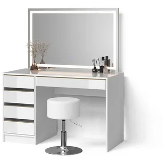 Livinity® Schminktisch, Weiß, Gold, Holzwerkstoff, 5 Fächer, 5 Schubladen, Rechteckig, 120x75x55 cm, Schlafzimmer, Schminktische