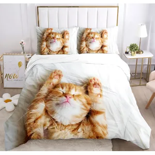 IUNTWEIE Katzen bettwäsche 220x240, 3D Katzen Muster Bettwäsche-Sets mit Reißverschluss, Super Weiche Angenehme Mikrofaser Bettwäsche (Katze-1, 220x240cm)