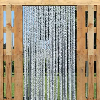 Trente Katzenschwanzvorhänge Flauschvorhang Grau, Verschiedene Größen, Türvorhang Wohnmobil, Fadenvorhang Balkontür 100 x 220 cm