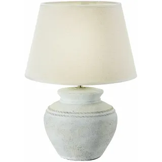 LOBERON Tischlampe Cleveland, antikweiß | Kunstvoll Gearbeiteter Fuß, im Antik-Look, Zeitloses Design, Tischleuchte, Wohn-Accessoire, Keramik, Leinen