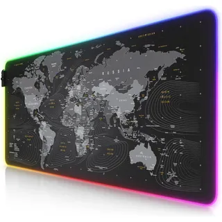 Titanwolf RGB Gaming Mauspad, Mausmatte 900 x 400 mm, verbessert Präzision & Geschwindigkeit, Weltkarte Global (XXL), Mausmatte, Schwarz
