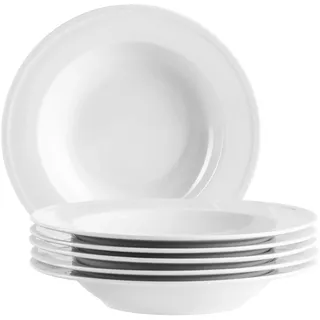 Mäser Serie Arlona, Suppenteller für 6 Personen aus hochwertigem Porzellan, tiefes Teller Set, zeitlos, elegant, Porzellan, weiß