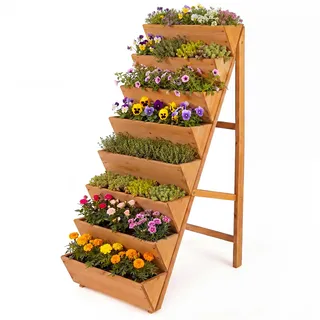 FANTASK 8 stufiges vertikales Hochbeet, Blumentreppe aus Tannenholz, Pflanzbeet Holz, Vertikalbeet, Gartenbeet, Blumenkasten für Terrasse Balkon Garten (Orange)