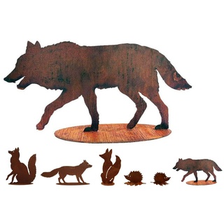 Gartenfigur Rost auf festem Stand – Hochwertig & Wetterfest - Metall Tierfigur - Edelrost Dekofigur/Tier Figur – Gartendeko/Dekoration (Wolf - Höhe 40cm)