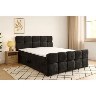 Boxspringbett NUBIO 160x200 mit Bettkasten Bonell-Matratz Lumo 80 Graphit / Schwarz Mittelhart - Grau/Dunkelgrau