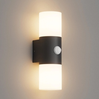Klighten Wandleuchten E27 Außen/Innen 2 flammig, Up and Down Außenlampe, Außenleuchte mit Bewegungsmelder Schwarz, IP54 Aussenlampe, Aluminium Modern, Wandlampe für Eingang Terrass, ohne Leuchtmittel