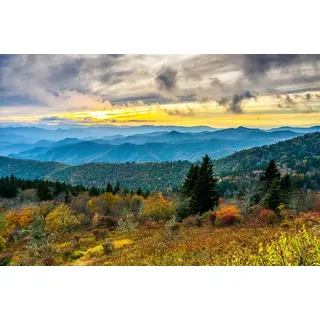 Fototapete PAPERMOON "Herbst Sonnenuntergang Cowee Mountain", bunt, B:5m L:2,8m, Vlies, Tapeten