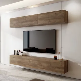 Wandregal Suisio, Modularer Wohnzimmer-schrank, 4 Regale, 4 Türen, Nussbaum-braun