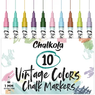 Chalkola 10 Pastell Kreidestifte für Tafel & Fenster 1mm | Ideal als Fensterstifte, Kreidestift, Kreidemarker, Folienstift, Glasmalstifte, Tafelstift & Whiteboard Marker | Feucht abwischbar