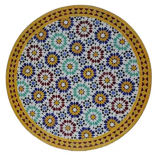 Casa Moro Gartentisch Mosaiktisch D120 cm Ankabut Gelb rund mit Eisen-Gestell Höhe 73cm (Kunsthandwerk aus Marokko, Handmade), Dekorativer Esstisch Balkontisch Mosaik Bistrotisch MT2205 gelb