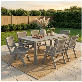 NJLyuhome Esstisch Allwetter-Outdoor-Esstisch mit Schirmloch, 175 x 81 x 75 cm (1-St), wetterfest & pflegeleicht, für Terrasse, Garten & Balkon grau