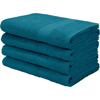 Duschtuch MY HOME "Juna, 4 Duschtücher 70x140, 100% Baumwolle, Set und als Serie" Handtücher (Packung) Gr. B/L: 70 cm x 140 cm (4 St.), blau (aqua) Badetücher Handtuch-Set, mit Bordüre, Handtücher in Uni-Farben, weich