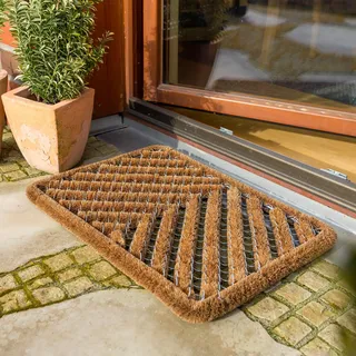 Fußmatte außen Kokosmatte Bürstenmatte wetterfest natur 40x60cm Rechteckig | Coco Brush Fussmatte Außenbereich Türmatte wetterfest Bürstenmatte Kokosfaser natur Kokosmatte strapazierfähig Fußabstreifer