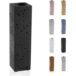 CONCRETTE Blumenvase für Tischplatte Rechteckig und Schlank Handgefertigt aus Architektonischem Beton Originell Geformtes Design mit Kleinen Löchern Höhe 220 mm Schwarz Matt