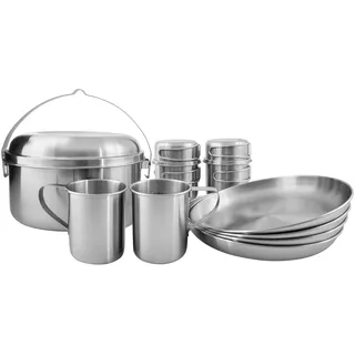 Tatonka Camping-Kochgeschirr Picnic Set IV (12-teilig) - Edelstahl-Geschirr fürs Picknick zu viert - Mit Topf, Pfanne, Tellern und Bechern (inkl. Deckel) - Schadstofffrei & lebensmittelecht