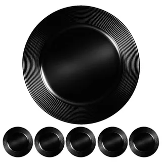 Murago - 6er Set Platzteller ca. 33cm Kunststoff schwarz - glänzende Unterteller Untersetzer für Teller Dekoteller Kerzenteller Dekoration für Hochzeit Tischdeko
