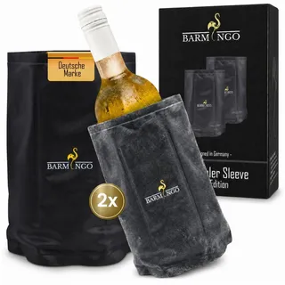 BARMINGO Wein- und Sektkühler Edelstahl mit 2 Kühlmanschetten, Weinflaschenkühler & Getränkekühler, Weinkühler Manschetten mit flexiblem Klettverschluss beige