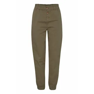 OXMO OXCOBIE Damen Hose Stoffhose Baumwolle mit Stretch Paperbag Hose mit elastischem Bund und Knopfleiste High-Waist Loose-Fit, Größe:S, Farbe:Ivy Green (190512) - S