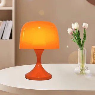 LOGT Orange Pilzlampe LED Akku Tischlampe Kabellos mit Touch Dimmbare Pilz Tischleuchte 2000mAh Batteriebetrieben Nachttischlampe USB Aufladbar Mushroom Lampe Orange für Schlafzimmer Wohnzimmer