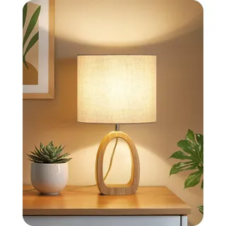 Nachttischlampe Holz Tischlampe Wohnzimmer Beige LED Licht Modern 36cm E27