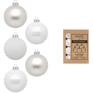 Weihnachtskugeln Glas 3cm x 24 Stück in Kartonbox Christbaumkugeln klein weiß Just White