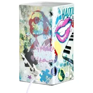 GILDE Porzellan Tischlampe Street Art - Lampe Standlampe mit Lochmuster - Deko Wohnzimmer - Geschenk Geburtstag Valentinstag - Farbe: weiss mit buntem Art Deko Muster - Höhe 22 cm