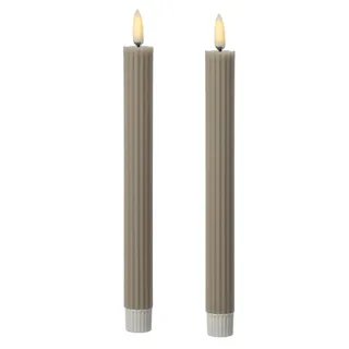 LED Stabkerzen gerillt Tafelkerzen Dinner Spitzkerzen 25cm grau 2St.
