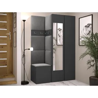 MIRJAN24 Garderoben-Set Orion XXVI, (Komplett-Set, Schrank, Kleiderschrank mit Spiegel, Kleiderhaken, 7x Paneel 42x42), Auswahl aus Fronten und Polsterplatten grau