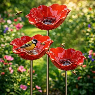 2 Stuick Gartenstecker VogelträNke Blume, Handgefertigt BienenträNke Keramik, Blumen Gartenstecker VogelträNke, BienenträNke FüR Den Garten, Gartendeko FüR DraußEn (3-A)