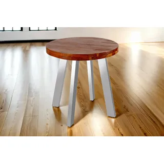 SAM Runder Esstisch Sophia Ø 80 cm Akazie nussbaum 4-Fuß-Gestell Silber