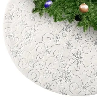 KONVINIT Weihnachtsbaumdecke Weiß Plüsch Christmasbaumdecke Kunstfell 122cm | Teppich Weihnachtsbaum rund Weihnachtsbaumrock Klettverschluss für schnelle Montage, für verschiedene Einrichtungsstile