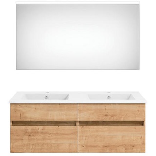 Puris Badezimmer, Eiche, Holzwerkstoff, 2 Schubladen, 120 cm, Goldenes M, hängend, Badezimmer, Badmöbel-Sets