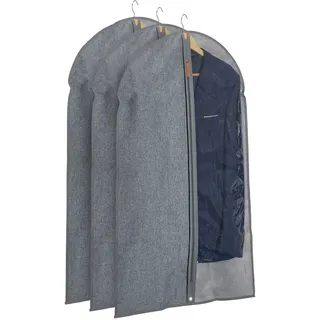 Relaxdays Kleidersack 3er Set Kleiderschutz mit Reißverschluss, 99 x 58 cm Schutzhülle Anzug, Kleid, grau/transparent