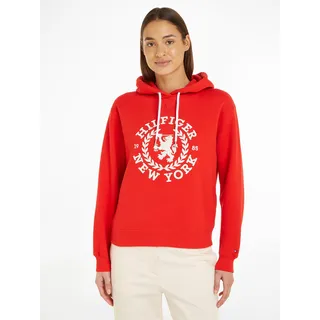 Kapuzensweatshirt TOMMY HILFIGER "REG CREST HOODIE" Gr. M (38), rot (fierce_red) Damen Sweatshirts mit gesticktem Logoschriftzug