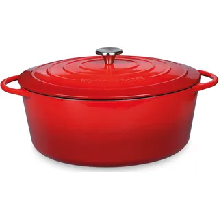 Küchenprofi Gusseisen Bräter mit Deckel, rot/innen schwarz, 33 cm, Schmortopf, Auflaufform, Dutch Oven, Brotbacktopf, emailliert, für alle Herdarten, zum Schmoren, Backen, Braten, 0402000433
