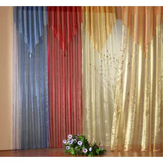 heimtexland Gardinen Schal Vorhang Organza mit Quaste+Spitze, Farbe Rot, Höhe 245cm x Breite 135cm, Universalschienenband Typ140