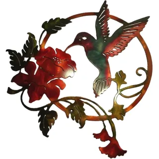Künstlerische Metallwanddekoration, Rundes Wanddekor In Form Eines Astes Mit Vogel, 30 Cm Durchmesser, Farben: Rot, Gelb Und Braun, 1 Stück