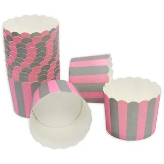 Frau WUNDERVoll Muffinform Muffin Backformenk, groß Durchmesser 6,1 cm, rosa-graue Streifen, (25-tlg)