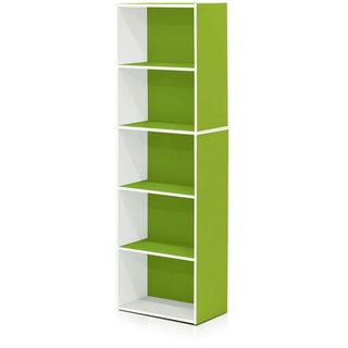 Furinno Luder 5-stufiges, wendbares, farbiges Bücherregal mit offenem Regal, Weiß/Grün