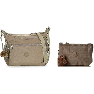 Kipling Damen Gabbie Umhängetasche Beige (True Beige) + Damen Creativity S Münzbörse, Braun (True Beige), 14.5x9.5x5 cm