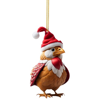 Weihnachts-Huhn-Ornament, Cartoon Niedlicher Weihnachtshahn 2D Acryl Ornament, Auto-Anhänger, lustiger Hahn-Ornament, Weihnachts-Huhn-Dekoration für Hühnerliebhaber-Esszimmer Zceplem