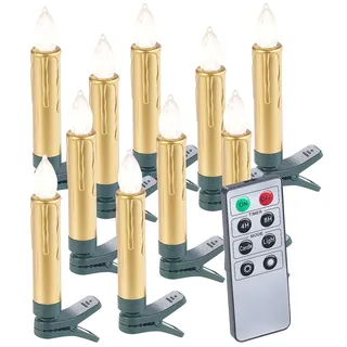 Lunartec 10er-Set Baumkerzen LED Batterie gold