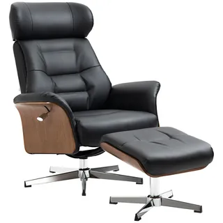 Homcom Relaxsessel mit Hocker Kunstleder 150 x 100 x 80 cm Schwarz drehbar mit Liegefunktion