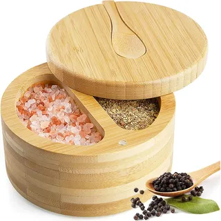Salzstreuer, Drehbarer Deckel Und Drehbarer Magnetdeckel Sowie Kleiner Holzlöffel Für Gewürze, Würzmittel Und Aromatische Kräuter (2 Teile)