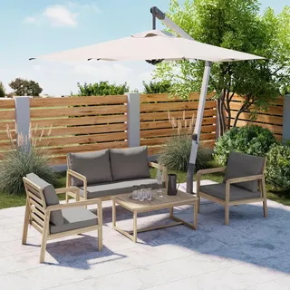 Ambia Garden Gartenset, Hellgrau, Teak, Holz, Textil, 4-teilig, Akazie, Hartholz, Füllung: Komfortschaum,Komfortschaum, 85x116x60 cm, Gartenmöbel, Gartenmöbel-Sets
