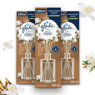 Glade Raumduft Duftstäbchen, Für Zuhause und das Badezimmer, Mit natürlichen Ölen, Sensual Sandalwood & Jasmine, Hält 15 Wochen, 3 x 50 ml