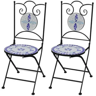 Cikonielf 2 Stück Klappstühle mit Mosaik-Dekoration, Bistrostuhl, Outdoor-Stuhl für Balkon, Terrasse oder Garten, 37 x 44 x 89 cm, Blau + Weiß