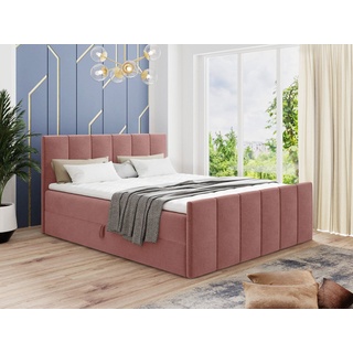 Sofnet Boxspringbett Star Lux mit Fußteil, 2 Bettkästen und Matratzentopper - Doppelbett mit Topper, Bonell-Matratze, Polsterbett, Bett - 140 x 200 - Pink (Kronos 29...
