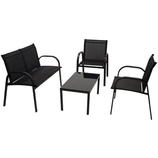 DEGAMO Gartenlounge-Set ARONA, (4-tlg), (2x Sessel, 1x Sofa, 1x Tisch), Metall + Kunstgewebe schwarz schwarz